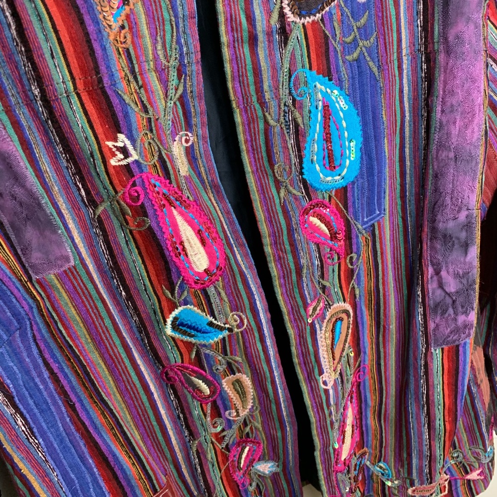 Purple Silk Open Front Jacket Patchwork Boho - image 4